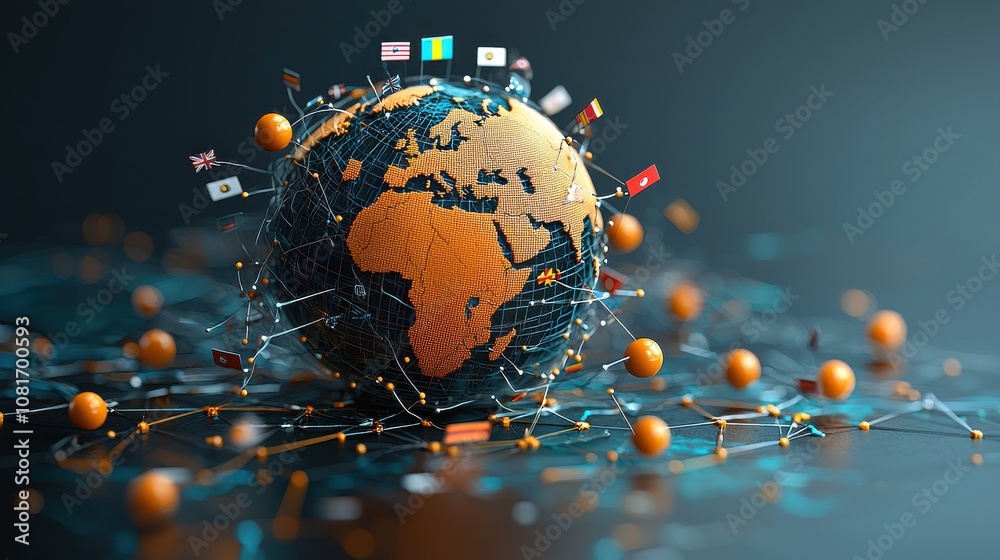 Aufkleber Global unity in design abstract globe with flags virtual environment digital artwork