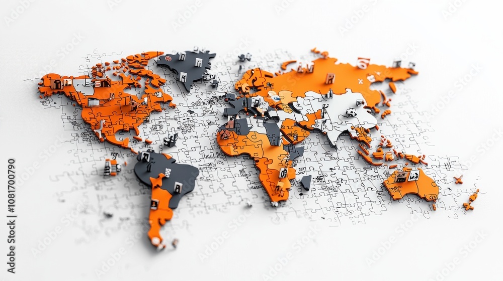 Aufkleber building global partnerships a puzzle of collaboration worldwide infographic digital strategic frame