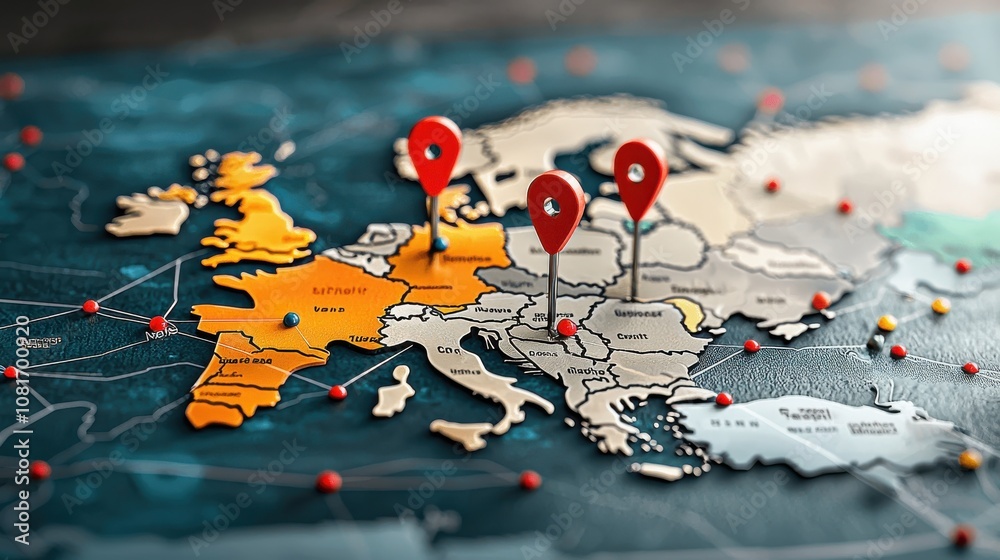 Poster mapping international standards digital pins highlighting global locations interactive map urban env