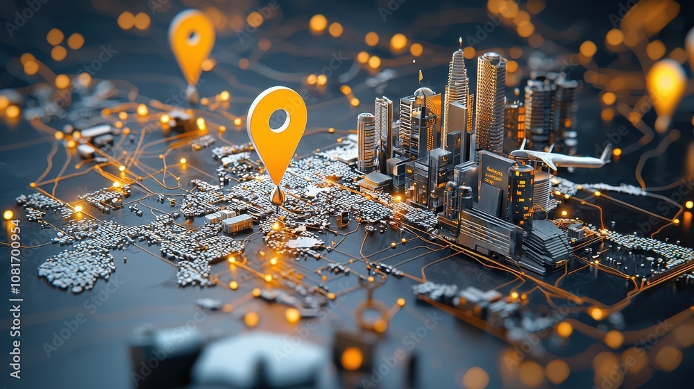 Poster Mapping international standards digital map with pins global cities interactive visual urban environment data insights