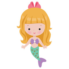 Cute mermaid sea princess vector cartoon illustration