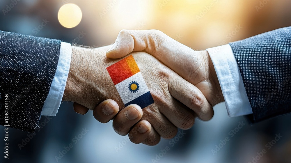 Aufkleber global diplomacy event international forum image of handshake collaborative environment peaceful vie