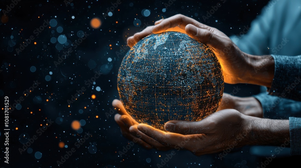 Poster Global teamwork uniting diverse hands virtual space holographic standard digital environment collaborative concept