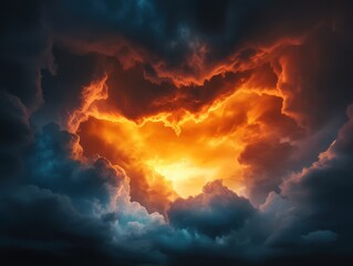 Fototapeta premium A dramatic sunset breaking through stormy clouds.