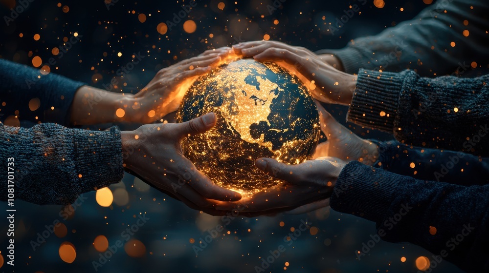 Aufkleber Global teamwork diverse hands holographic standard virtual environment collaborative viewpoint unity concept