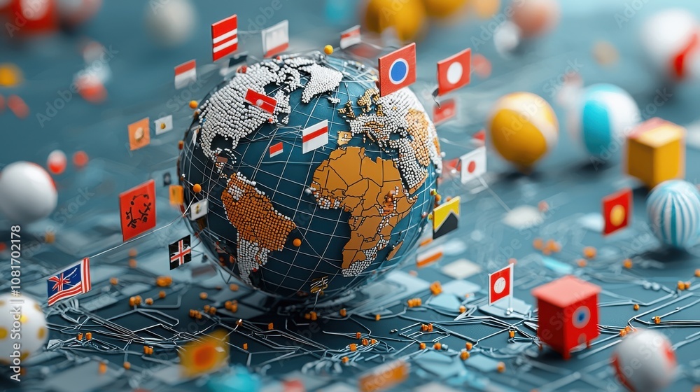 Leinwandbilder global cooperation initiative various countries visual representation digital environment multinatio