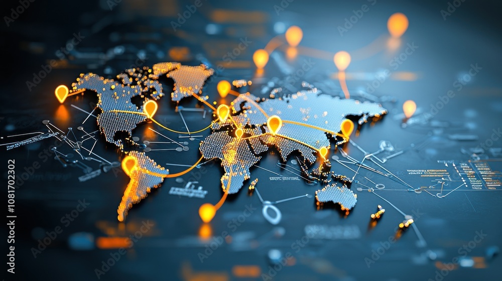 Aufkleber Connecting digital lines across the world map visualizing global standards in technology and business