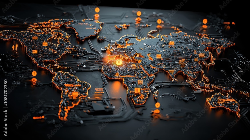 Poster connecting the world digital lines mapping global standards international infographic tech environme