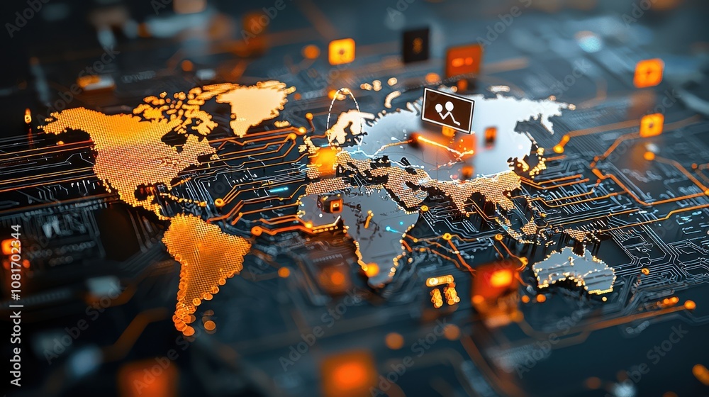 Aufkleber connecting the world digital lines mapping global standards virtual landscape data visualization glo