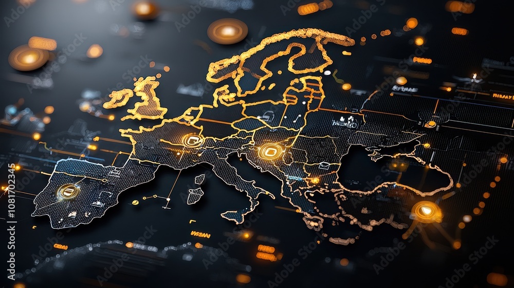 Poster Futuristic network of countries global digital map interactive visualization cyber environment tech perspective international standards