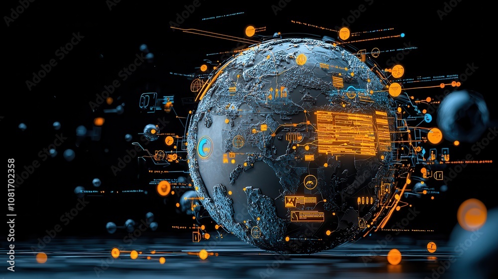 Aufkleber futuristic network of nations global sphere digital design virtual environment strategic perspective