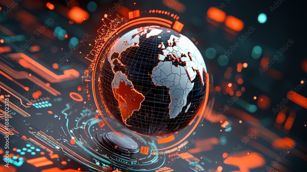 Poster futuristic network of countries global impact digital artwork virtual environment technological inno