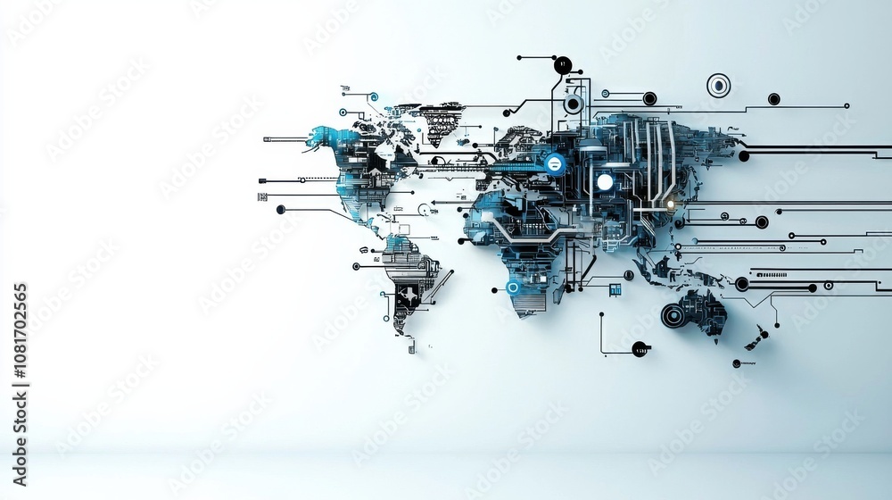 Poster Global icons networking for international standards digital world infographic modern environment international perspective