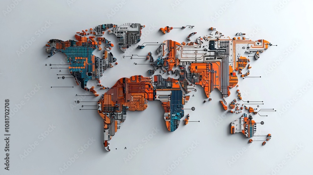 Poster Global handshake symbolizing unity world map digital art abstract aerial view collaboration across borders