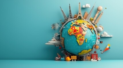 Naklejka premium Global unity national symbols displayed on a vibrant world international exhibit creative space artistic perspective symbolism