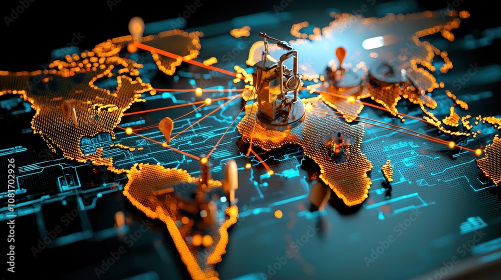 Poster Global connectivity through intergovernmental standards world map infographic digital environment global perspective standards visualization