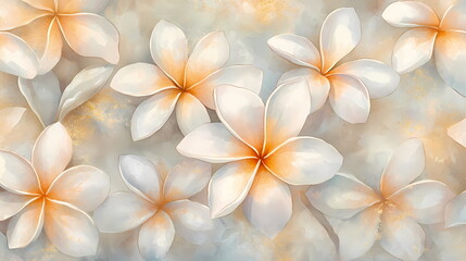 Watercolor Plumeria Flowers in Bloom