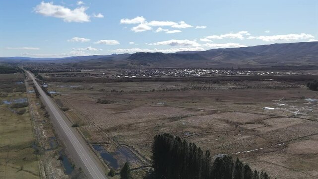 Roads and cityscape of junin de los andes, in the patagonian landscape, administrative center of the Huiliches Department in the province of Neuqu&eacute;n, Argentina