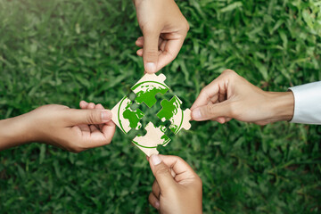 World environment day. Green Business or corporate and community cooperation for Environment conservation sustainable development goal. volunteers help solve environmental problems. global teamwork