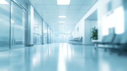 Obraz premium A long hallway with rows of chairs. This photo is perfect for representing waiting areas, healthcare, or business.