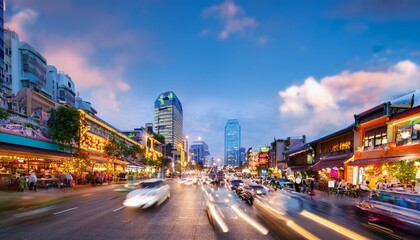 Fototapeta premium The Bustling Ximending District in Taipei, Taiwan, Known for Its Modern Architecture, Shopping Streets, and Vibrant Nightlife, a Fusion of Taiwanese Youth Culture and Traditional Influences