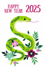 Symbol of 2025 year green snake. Vector graphics.