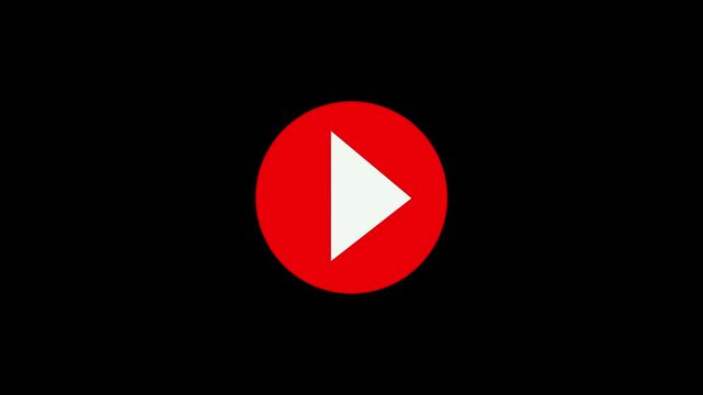 White play button symbol inside red circle on black background.