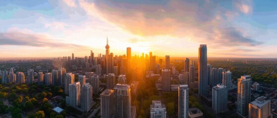 Fototapeta premium A breathtaking sunset over a vibrant city skyline.