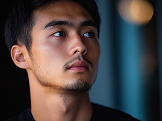 Obraz premium Thoughtful young man gazing into the distance.