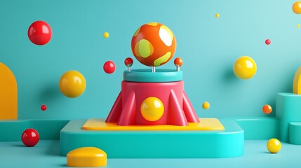 Obraz premium Colorful 3D abstract background with a floating sphere on a platform.