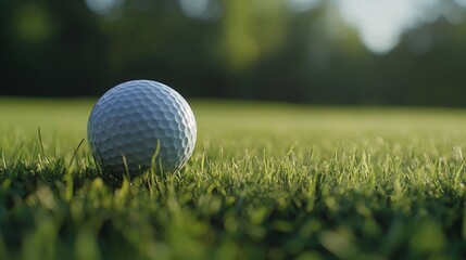 A golf ball's dimples with tee and grass details, outdoor setting on a well-manicured green, Refined style