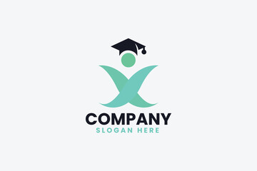 Abstract human figure in dynamic pose with graduation cap logo design