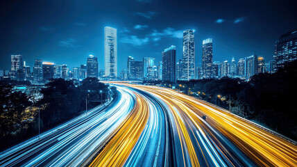 Fototapeta premium Nighttime cityscape with glowing windows