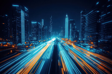 Fototapeta premium Urban skyline and bustling streets below