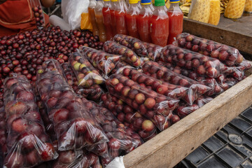 CAMU CAMU, AMAZONIAN FRUIT THAT GROWS ON THE BANKS OF RIVERS, DELICIOUS RED FRUIT KNOWN AS CAMU CAMU, DELICIOUS IN ICE CREAMS AND DESSERTS