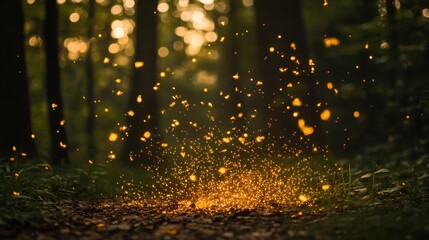 Naklejka premium Evening Light Sparkles in Forest Clearing