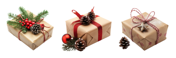 Collection of Christmas gift box isolated on transparent background. Generated AI