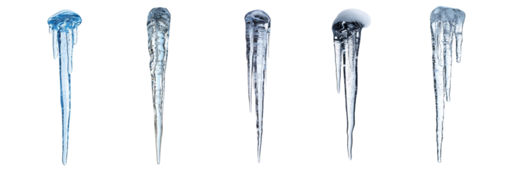 Collection of icicle isolated on transparent background. Generated AI