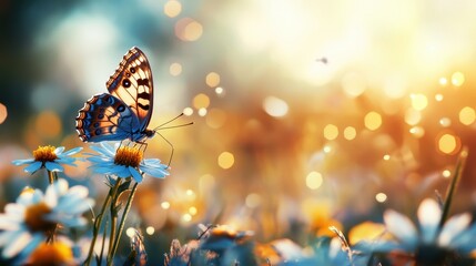 A butterfly rests on a flower. This image captures the beauty of nature and the fragility of life, making it perfect for inspirational or calming projects.