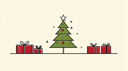 Minimalist christmas tree and gift boxes frame vector illustration