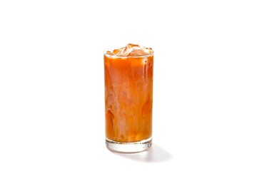 Ice thail tea serving on white background in isolated concept.