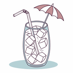 A glass with ice inside and umbrella on top