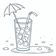 A glass with ice inside and umbrella on top