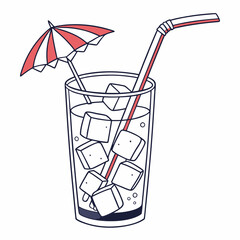 A glass with ice inside and umbrella on top