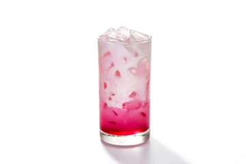 Ice milk pink serving on white background in isolated concept.