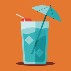A glass with ice inside and umbrella on top