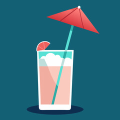 A glass with ice inside and umbrella on top