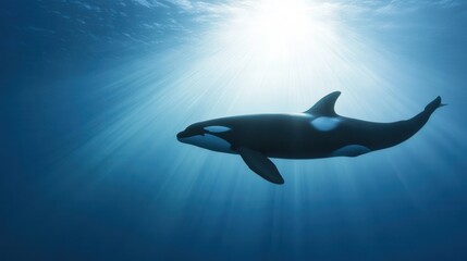 A majestic orca swimming gracefully in the ocean depths.