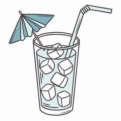 A glass with ice inside and umbrella on top