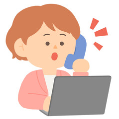 회사에서 전화를 받고 있는 여성 회사원